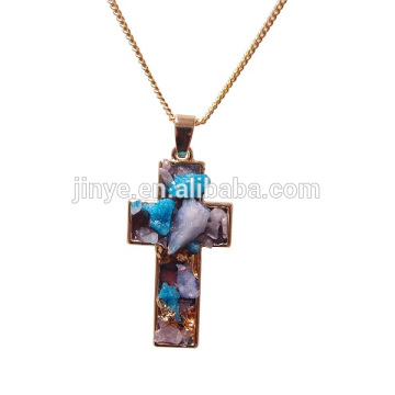 Fashion Boho Druzy Crystal Pendant Necklace,Cross Religous Jewelry